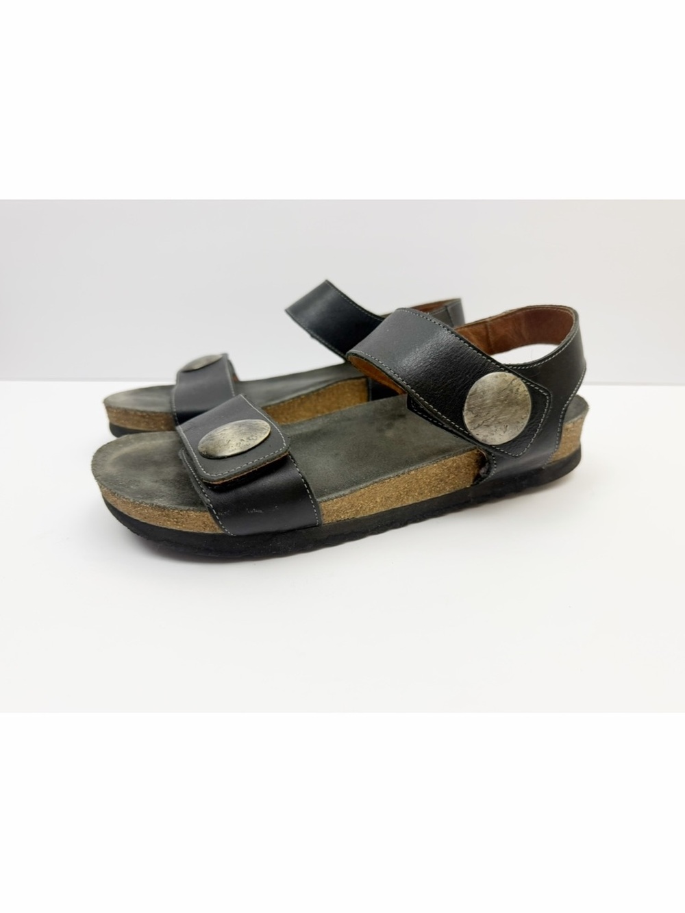 Taos Luckie Leather Strap Cork Footbed Sandals Black Size 40